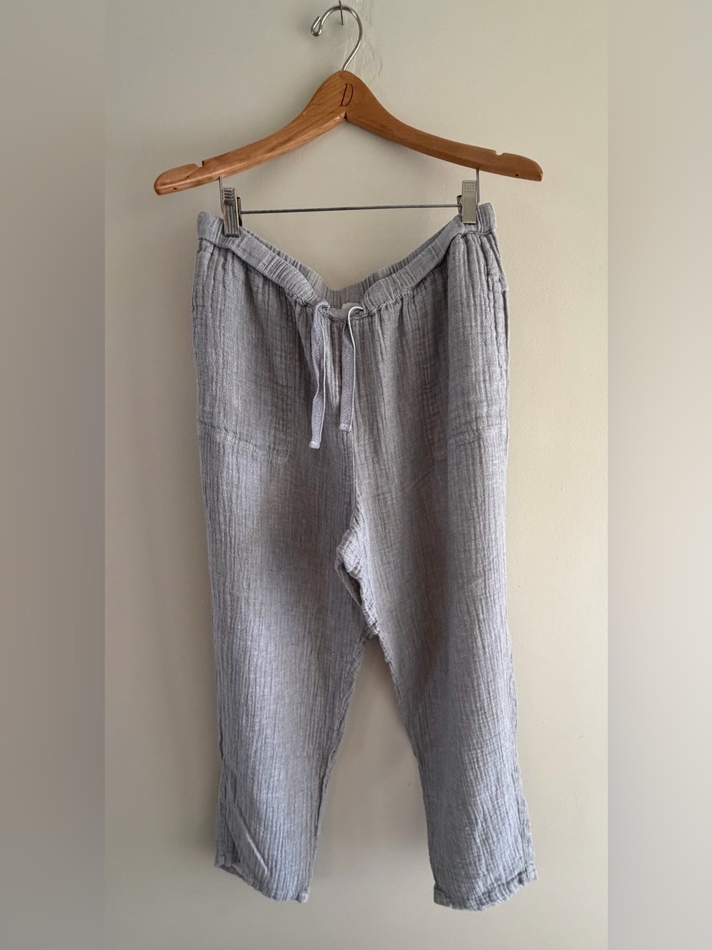 Poetry Crinkle Tapered Drawstring Trousers Medium Gray Hemp Organic Cotton